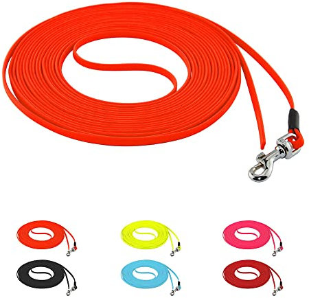 LENNIE Ultraleichte BioThane Schleppleine für Hunde/Katzen bis 3 kg, 5 mm LACE, 7m lang, ohne Handschlaufe, Neon-Orange, genäht