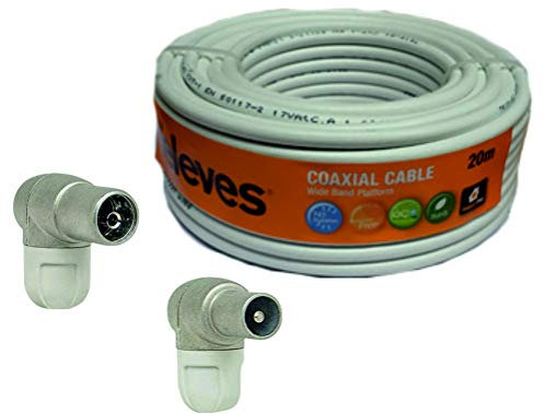 TECNOVOZ Kit rollo cable Televes de 20Mt 435501 + 6x Conectores antena Televes (3 Macho+ 3 Hembra)