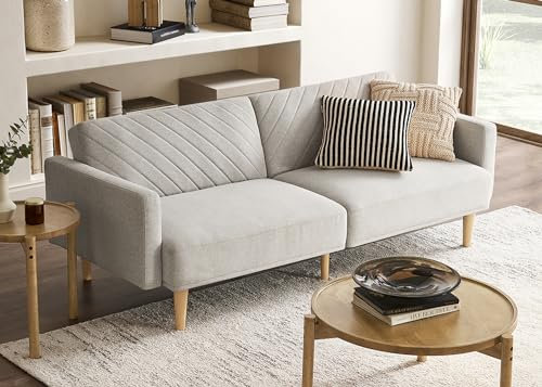 mopio Futon-Sofa, 194,1 cm, Couch, Loveseat, Sleeper Sofa, Mid Century Modern Futon Couch, Sofa Cama, Couches für Wohnzimmer (hellgrauer Stoff)