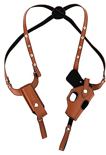Schulterholster, Vertikales Pistolenholster Rindsleder, Einstellbar Schulterholster mit Magazintasche Pistole für Verdeckter Transport für 1911 92 96 G45,43 (Braun)