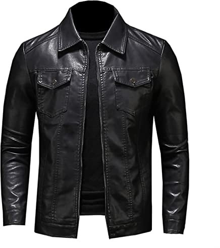SJDHF Veste de moto en cuir pour homme - Grande taille - Poche zippée à revers - Coupe ajustée - Pour le printemps et l'automne - Couleur : noir - Taille XL