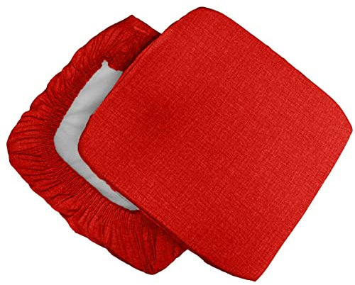 Russo Tessuti Coppia 2 Cuscini Coprisedia Imbottiti Tinta Unita Sfoderabili Elastico-Rosso