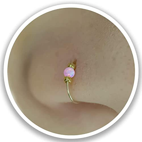 Fake Nasenring - Kein Piercing benötigt - Dünn 24g 7mm Ring 2mm Rosa Opal - Gold gefüllt Fake Nasenring Piercing (Rosa)