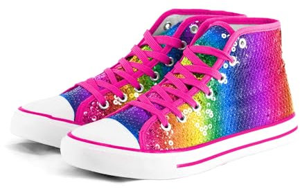 Party Factory Pailletten Schuhe, Regenbogen Glitzer, Größe 41, für Damen und Herren, Designer Turnschuhe, Sneaker für Karneval