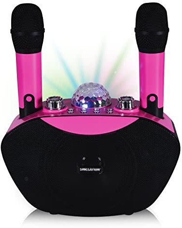 Karaoke-Maschine, tragbares Bluetooth 5.0-Heimsystem für Kinder und Erwachsene, 2 kabellose Mikrofone, beeindruckende Soundeffekte und Discolicht