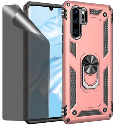 CLYDITE Funda para Huawei P30 Pro Carcasa Oro Rosa con Protector de Pantalla de Privacidad, Anti Espía Cristal Templado