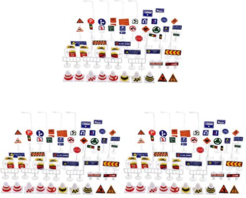 Toyvian 168 Pcs Trafic Route Enfants Feux de Circulation Panneaux de Signalisation Mini Panneaux de Signalisation Signes Feu de Circulation