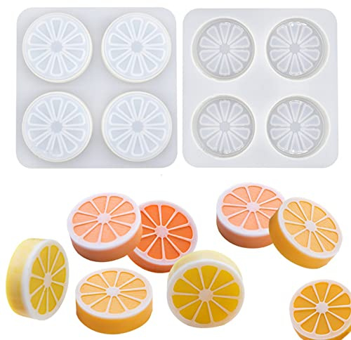 DD-life 2 Stück 4 Mulden Zitronenscheiben Silikonformen Orange Scheiben Silikonformen für handgefertigte Seife, Kuchendekoration, DIY, Fondant, Süßigkeiten, Cupcake-Topper, Geburtstagsparty-Formen