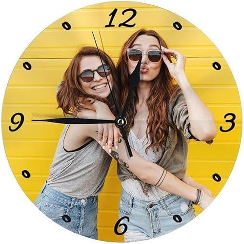 Personalisierte Foto Runde Wanduhr, Personalisierte Uhr mit Foto Text, Benutzerdefiniert Runde Wanduhren mit Foto zum Weihnachten Neujahr Jahrestag Jubiläum Geburtstag Dekorative Geschenk - 20cm