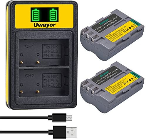 Uwayor EN-EL3e Batterie pour Nikon en EL3e EL3 EL3a D700 D300 D200 D80 D70s D70 D50 MH-18 MH-19 MB-D200 MB-D10