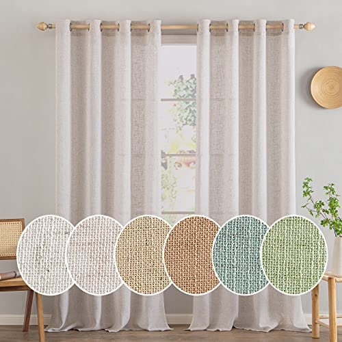MIULEE Gardinen Vorhänge mit ösen Voile Vorhang kurz Modern Leinenoptik Halbtransparent Ösenvorhang für Wohnzimmer Kinderzimmer Raumteiler 2er Set Natural Linen Weiß 145x140 cm