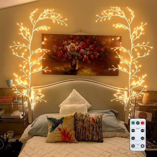 GOESWELL Vine Lights with Remote, Christmas Decorations Flexible DIY Vines with Lights, 7.5ft LEDs White Birch Tree Branches Lighted, 144 Willow Vine Lights for Wall Bedroom Living Room Home Decor