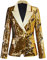 CARFFIV Damen Mode Zweireihige Bankett Party Urlaub Pailletten Langarm Jacken,Gold+Silver,L