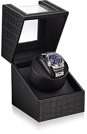 TOPWAY Single Watch Winder for Automatic Watches: Automatic Watch Winder Box with Japanese Quiet Motor, Watch Movement Holder with Flexible Pillow Fits Women and Men, AC Adapter or Battery Powered