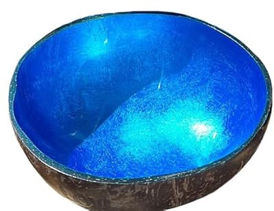 Love Coco - Large Vintage Blue Coconut Bowl, Natural Coconut Salad Bowl for Smoothies, Cereal, Fruit & Decorative Purposes, with Food-Safe Lacquer Inside