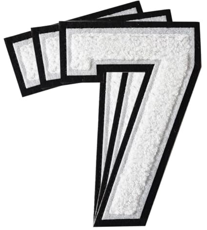 3Pcs Chenille Number Patches Iron on Patches Varsity Letter Patches Chenille Embroidered Patches Sew On Patches for Clothing Hat Bags Jackets Shirt (White, 7)