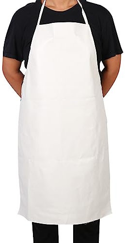 SEIWEI Delantal impermeable para hombre, color negro, delantal de trabajo de goma de vinilo, delantales de trabajo industrial de alta resistencia, 35 pulgadas, blanco, Taille unique