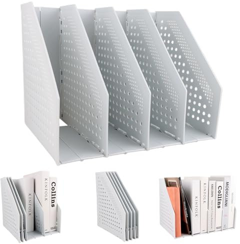APACALI Porte-revues Pliable, 4 Compartiments Porte Revue Bureau, Classeurs à Revues de Grande Capacité, Rangement Papier Vertical A4, Gris foncé