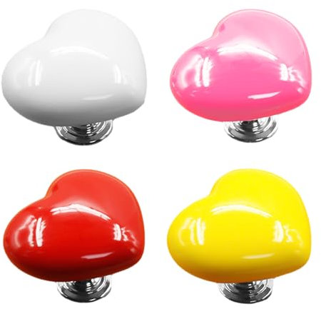 MAXQUU 4 bottoni per WC a forma di cuore, con simpatico pulsante per WC colorato, in plastica, a forma di cuore, pulsante per WC sostituibile (rosso, rosa, bianco, giallo)