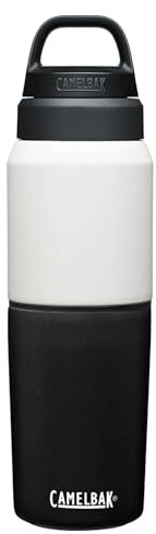 wetterladen de MultiBev Botella térmica de acero inoxidable con vaso enrollado y tapa plegable para café To Go (blanco y negro, 500 ml)