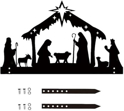 AZOOB Weihnachtskrippe | Metallpfähle Schild – Silhouette Hofschild, Weihnachtsdeko Metallschild, Gartenfigur, 40 x 23 cm, Metall