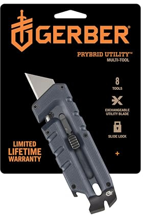Gerber Prybrid Pocket Knife Multitool 8-in-1 Box Cutter, Bottle Opener,Blue