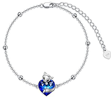 AOBOCO Fuchs Armband für Damen 925 Sterling Silber Fuchs Schmuck mit Herzkristall aus Österreich, Fuchs Geschenke für Frauen Mädchen (Blau)