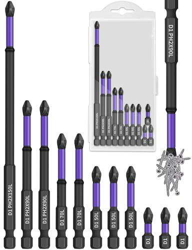 Tomorotec Lot de 11 forets magnétiques pour tournevis cruciformes – Antidérapants, absorbant les chocs pour plus de précision et de durabilité, compatibles avec les tournevis à percussion et