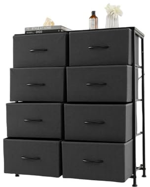 KOMFOTTEU Kommode mit 8 Schubladen aus Stoff faltbar, Stoffschrank aus Metallrahmen, Aufbewahrungsschrank mit verstellbaren Füßen, Aufbewahrungskommode für Schlafzimmer Wohnzimmer 80x30x92 cm