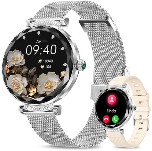 Smartwatch Donna Chiamate Bluetooth 5.2, 1.19 AMOLED Orologio Smart Watch Donna con 2 Cinturini Cardiofrequenzimetro SpO2 Sonno IP68 Notifiche Messaggi 100+ modalità Sportive iOS Android, Argento