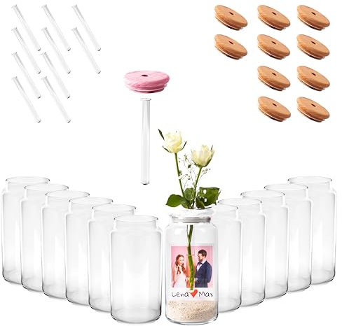 Giessle® 12 Stück personalisierbare Vasen, Tischvasen Blumenvase Glasvasen Hochzeitsdeko Set