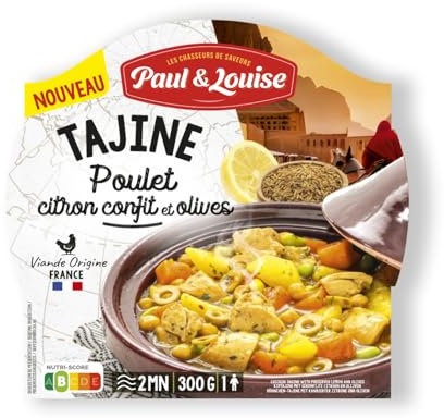 Paul & Louise -Tajine Poulet citron confit et olives 300g Prêt en 2 min - 100% viande origine France - Recette du Monde