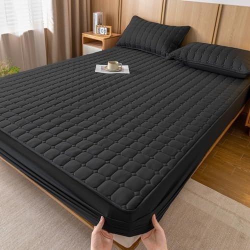 LSZHBSL Matratzenschutz 180x200+30cm/3pcs Flauschige Spannbettlaken Ideal für Wasser- und Boxspringbetten bis 30cm Höhe Schwarz