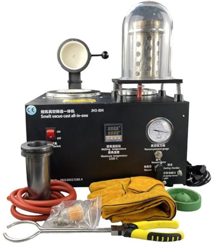 Máquina de fusión y vacío de fundición Horno de fusión de Oro de 2 kg, Pantalla Herramienta fundición de Joyas Metales Preciosos 1/2 HP, combinación fundición Cera perdida de 3 CFM 2 L con Campana