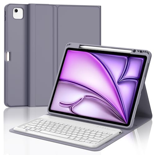IVEOPPE Teclado iPad Air 13 Pulgadas (M3 2025/M2 2024), Funda Cover Teclado Español Ñ Bluetooth Desmontable para iPad Air 13 2024/2025, Púrpura Lavanda