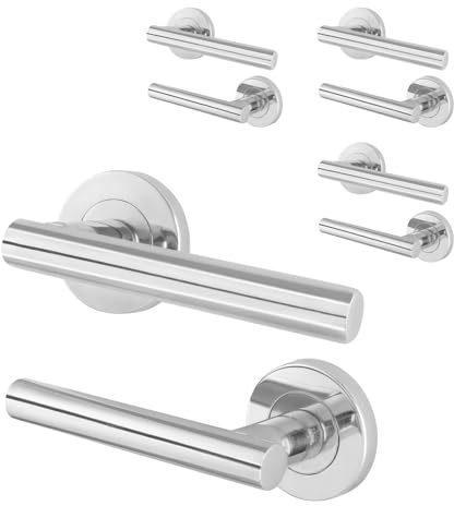 EAI Polished Chrome Door Handles, 4 Pairs Lever on Rose - Oliena | 4 Pairs of Lever on Rose Internal Door Handles, Fixings Included