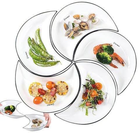 Joberio Assiettes à manger, assiettes à dîner,Assiettes d'apéritif en forme de lune | Assiettes à dîner en céramique, assiettes à dessert ou à salade, plats de service, ensembles de vaisselle 5 pièces