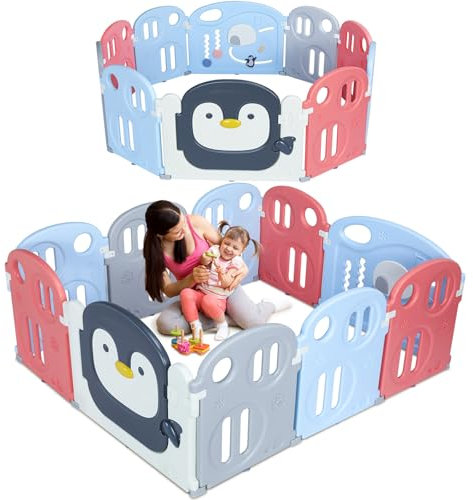 Baby Laufstall 150x130 cm, Laufgitter Baby, Krabbelgitter Erweiterbar, Indoor & Outdoor Playpen, Kleinkinder Laufställe, Kunststoff Absperrgitter, 10 Paneele, Bunt…