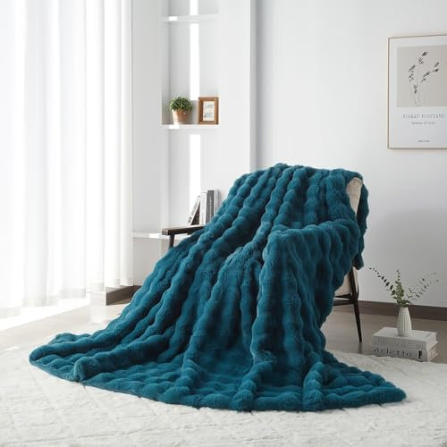 Luofanfei Warme Flauschige Kuscheldecke Wohndecke 150x200 Petrol Blau Plüsch Samt Bubble Decke Kuschelig Fleecedecke Bettüberwurf Couchdecke Tagesdecke Sofadecke Blanket Für Schlafzimmer Büro