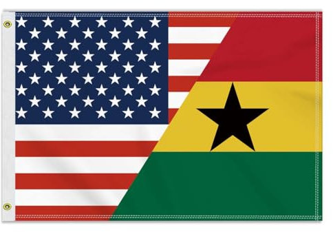 Ghanaische Amerika-Freundschaftsflagge, mittelgroß, 60 x 90 cm, 150D Ghanaisches USA-Outdoor-Banner, doppelseitiger Druck, amerikanische Dekoration für Terrasse, Garten, mit Messingösen