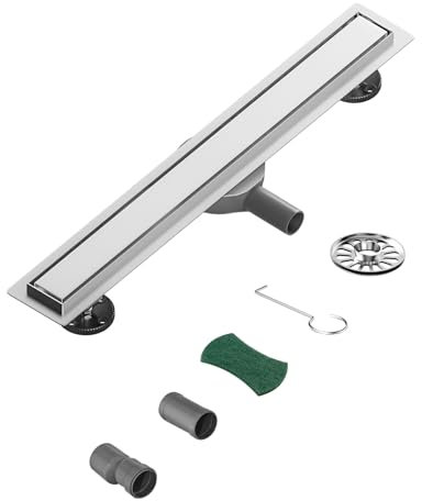 JXIPANUL Linearer Duschablauf, 60 cm, 2-in-1-Duschablauf mit Flieseneinsatz, Edelstahl, mit 360°-Siphon, Duschsiphon, Haarsieb