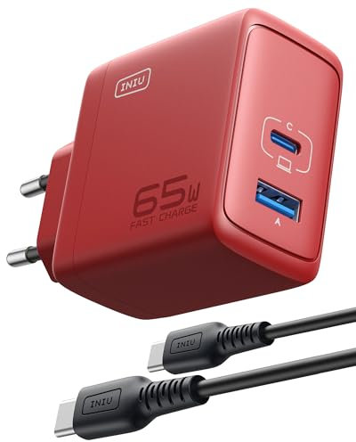 INIU 65W USB C Cargador, 2 Puerto Cargador Tipo C Carga Rapida, GAN Ⅱ Cargador portatil de Pared Compacto para MacBook iPad Pro/Air, iPhone 16 15 14 Pro MAX, Galaxy S24 Ultra, Google, Xiaomi, Huawei