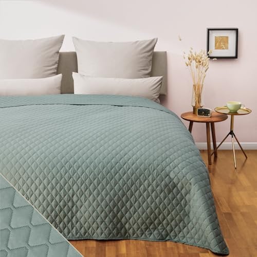 Blumtal Tagesdecke 240x260 cm - OEKO-TEX zertifizierter Bettüberwurf 240x260 cm - als Betthusse 180x200 cm bis Tagesdecke 200x200 cm (Bettgrößen) - Couch Decken Überwurf - Tagesdecke Bettüberwurf Grün