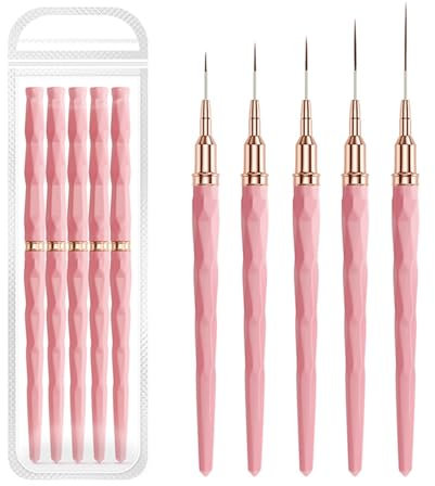 GZMAYUEN 5Pcs 7/9/11/15/25mm Pinceau Nail Art Ongles Professionnel Couleur Rose, Pinceaux Liner Ultra Fin, pour Gel, Peinture Acrylique, UV Construction, Nail Art Line