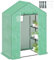 Outsunny Gewächshaus mit Rolltür, Fenster, Regale, Winterfest Foliengewächshaus aus Stahl, Treibhaus für Balkon, Garten, Tomatenhaus 143 x 74 x 190 cm, Tomatengewächshaus für Tomaten, Gemüse, Grün
