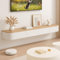 Ribanedy Meuble TV Suspendu Moderne | Console multimédia de Divertissement Murale | Grand Banc de Rangement pour TV pour Salon et Bureau (Blanc+Bois, 160cm)