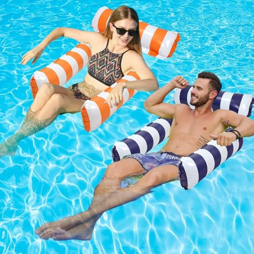 WIKIMO 2 Stück Luftmatratze Pool Zubehör mit Netz 120 * 100 cm, Luftmatratze Wasser, Wasserstuhl mit Rückenlehne Schwimmsitze, Sessel Aufblasbar (Blau + Orange)