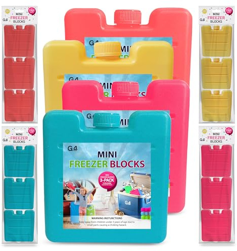 G4GADGET Lot de 3 mini blocs de congélation réutilisables pour glacière, sac isotherme, boîte à déjeuner et pique-nique – Petits blocs de glace de 8 cm pour sacs isothermes, voyage et camping
