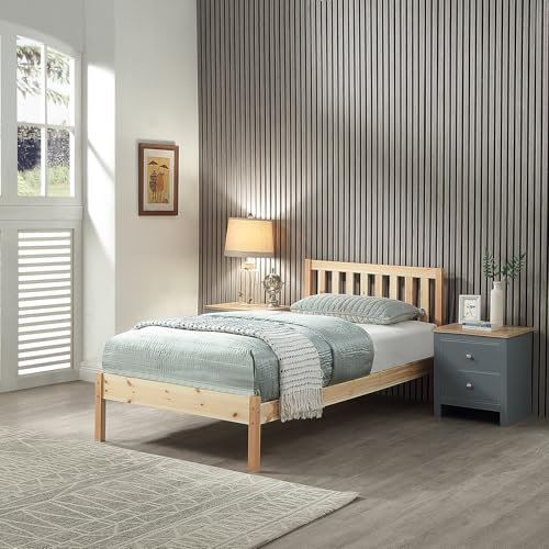 Home Treats Bed Frame Pine Solid Wooden Small Single Bed for Adults Kids Teenagers 3ft Children's Bed (No Mattress)