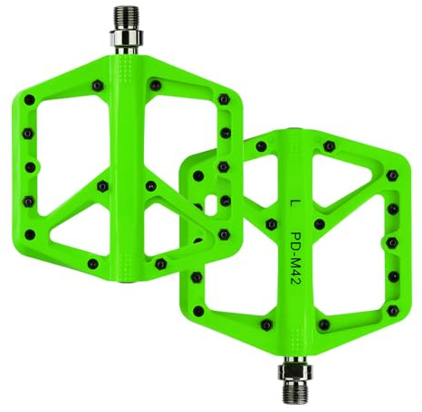 SYACHI Flat Pedale für MTB, rutschfeste Fahrradpedale Aus Nylonfaser Für Rennrad, Mountainbike & Gravel Bike, rutschfest & langlebig, Aluminiumlegierung mit 3 Abgedichtete 9/16 Achse(Grün)